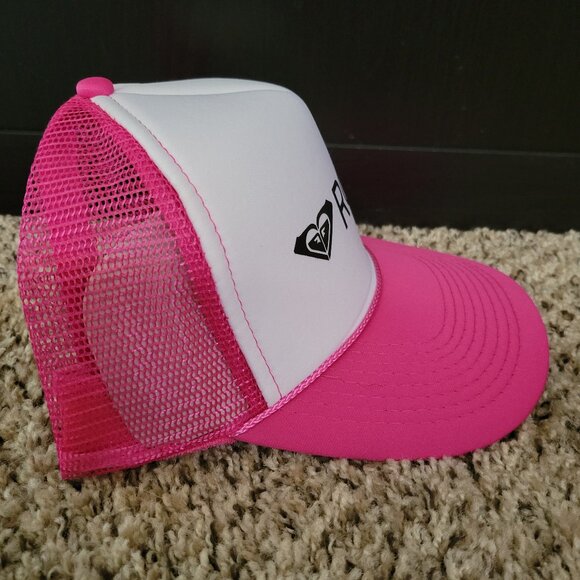 Roxy Womens Trucker Hat Pink White Baseball Ball Cap Logo Mesh Adjustable - Picture 4 of 5